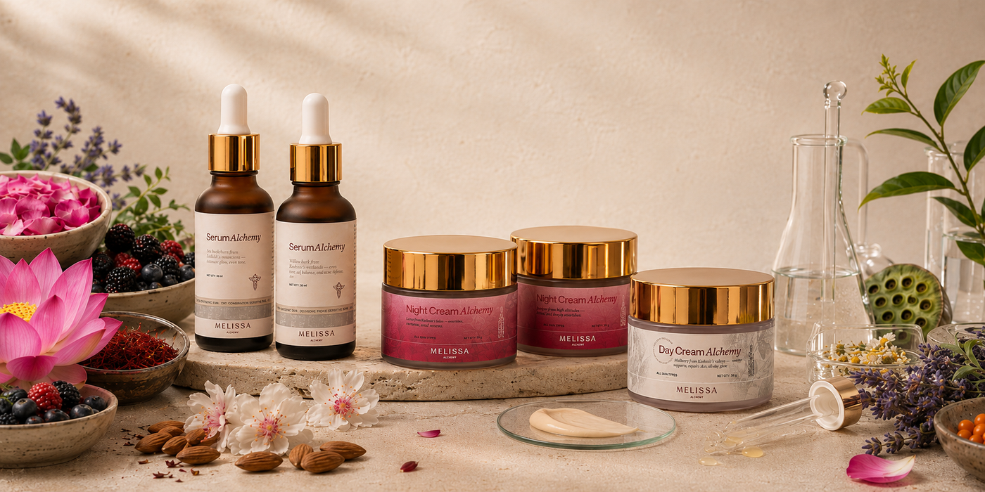Melissa Alchemy formulation image combining botanical heritage with modern skin science